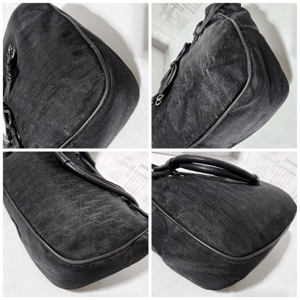 Authentic CHRISTIAN DIOR Trotter Canvas Bow Small Tote Bag Black - Picture 12 of 12